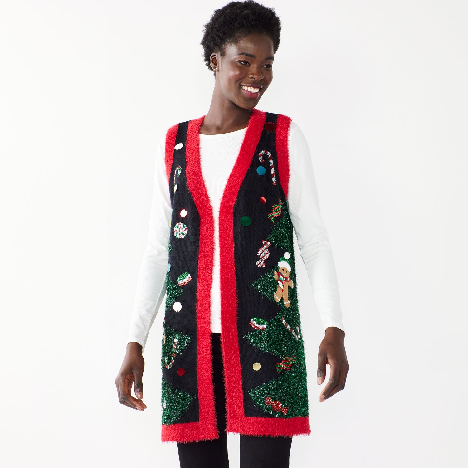 Women's Celebrate Togehter™ V-Neck Open Front Christmas Vest